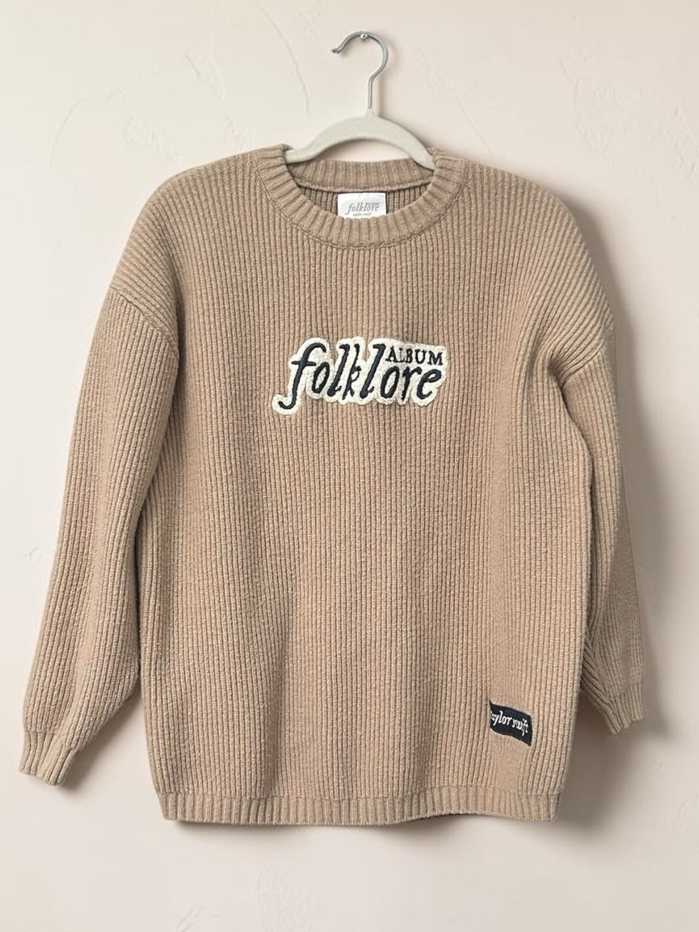 Taylor Swift Folklore Album Chenille Patch Knit Chunky Crewneck Sweater Medium